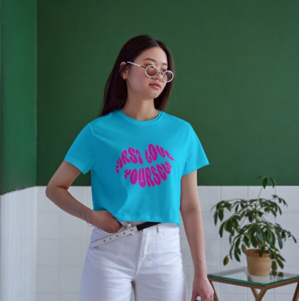 Women's Round Neck Crop Top Sky Blue (Love Yourself)